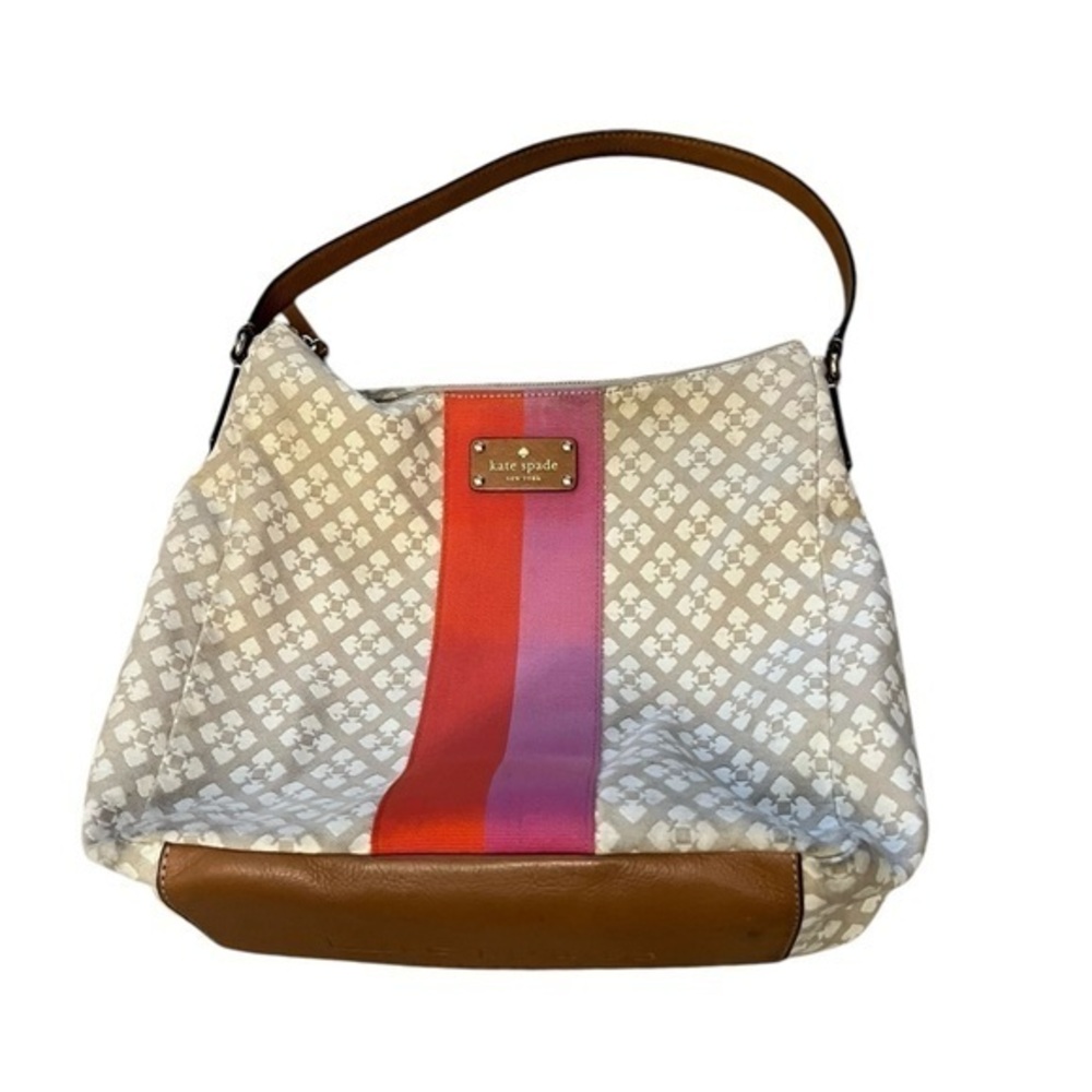 KATE SPADE NY Trademark Spade Canvas Leather & Ribbon Trim Hobo Shoulder Bag